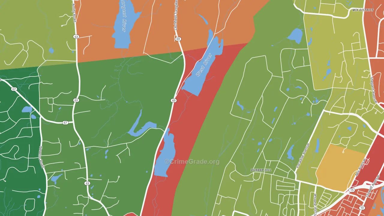 Spring Glen, CT Map of Theft Rates