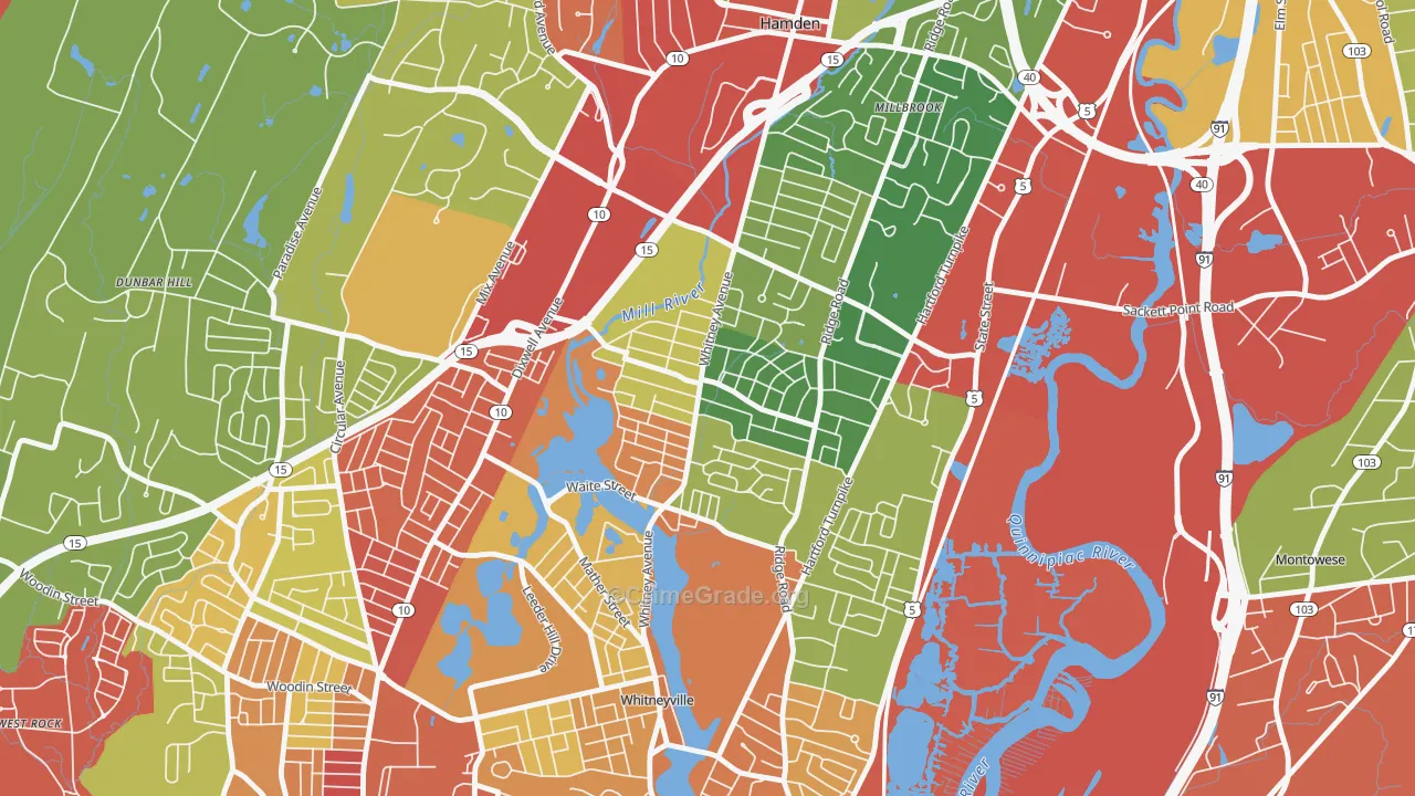 Spring Glen, Hamden, CT Map of Theft Rates