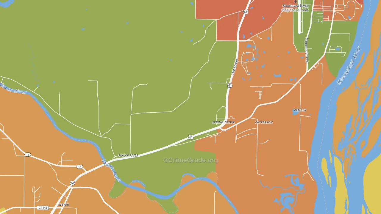 Spring Grove, IA Map of Theft Rates