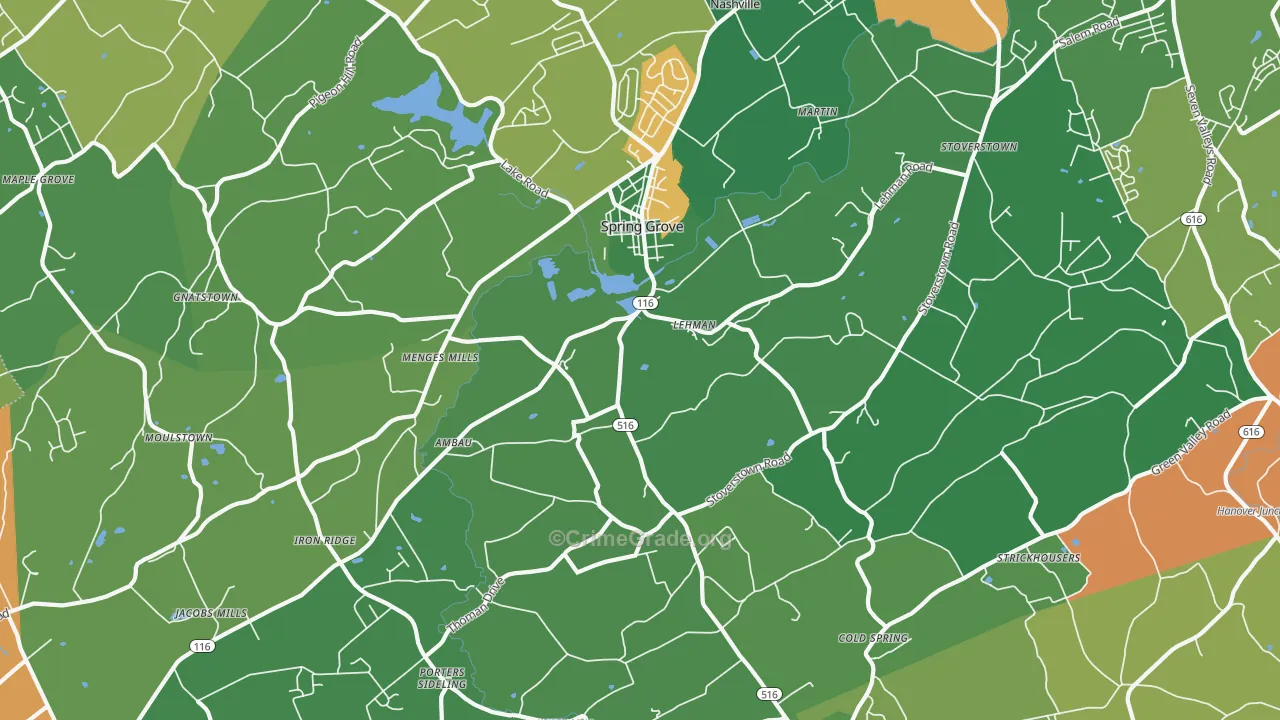 Spring Grove, PA Map of Theft Rates