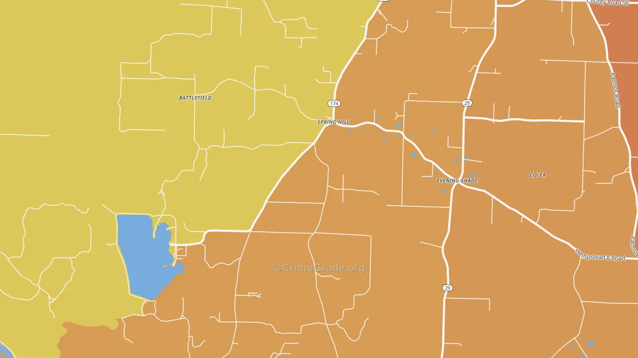 Spring Hill, AR Map of Theft Rates