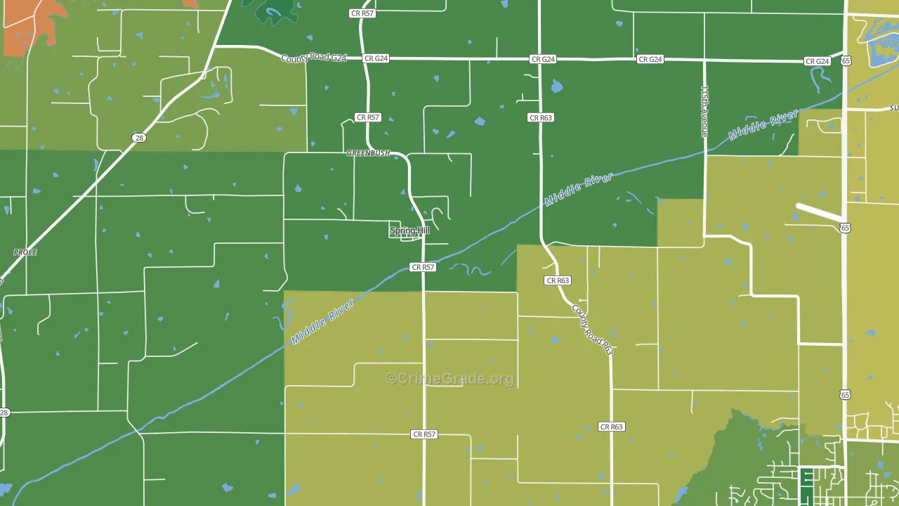 Spring Hill, IA Map of Theft Rates