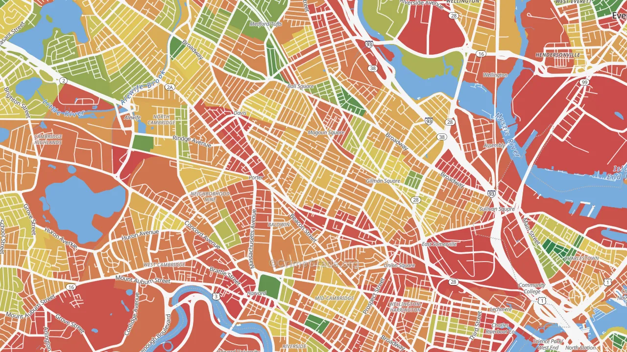 Spring Hill, Somerville, MA Map of Theft Rates