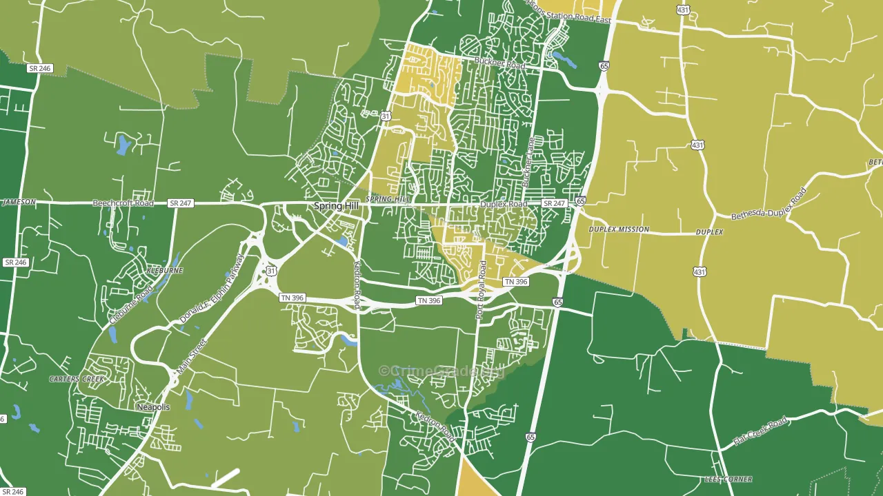 Spring Hill, TN Map of Theft Rates