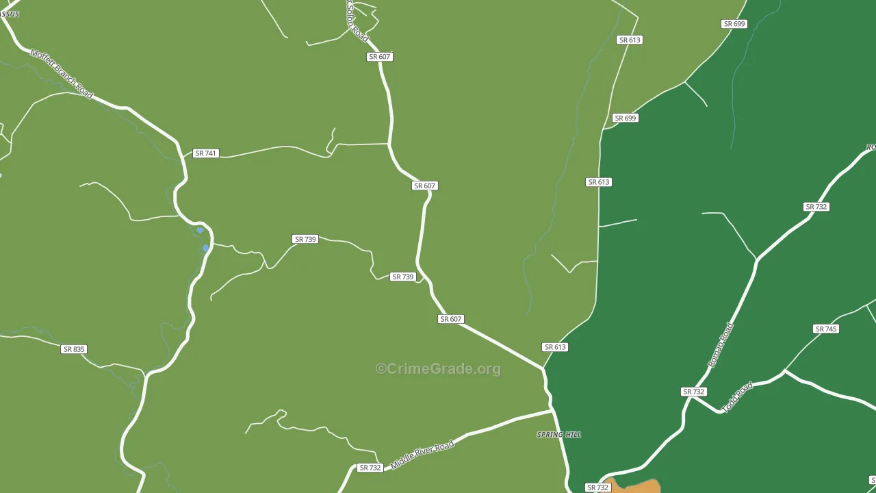 Spring Hill, VA Map of Theft Rates