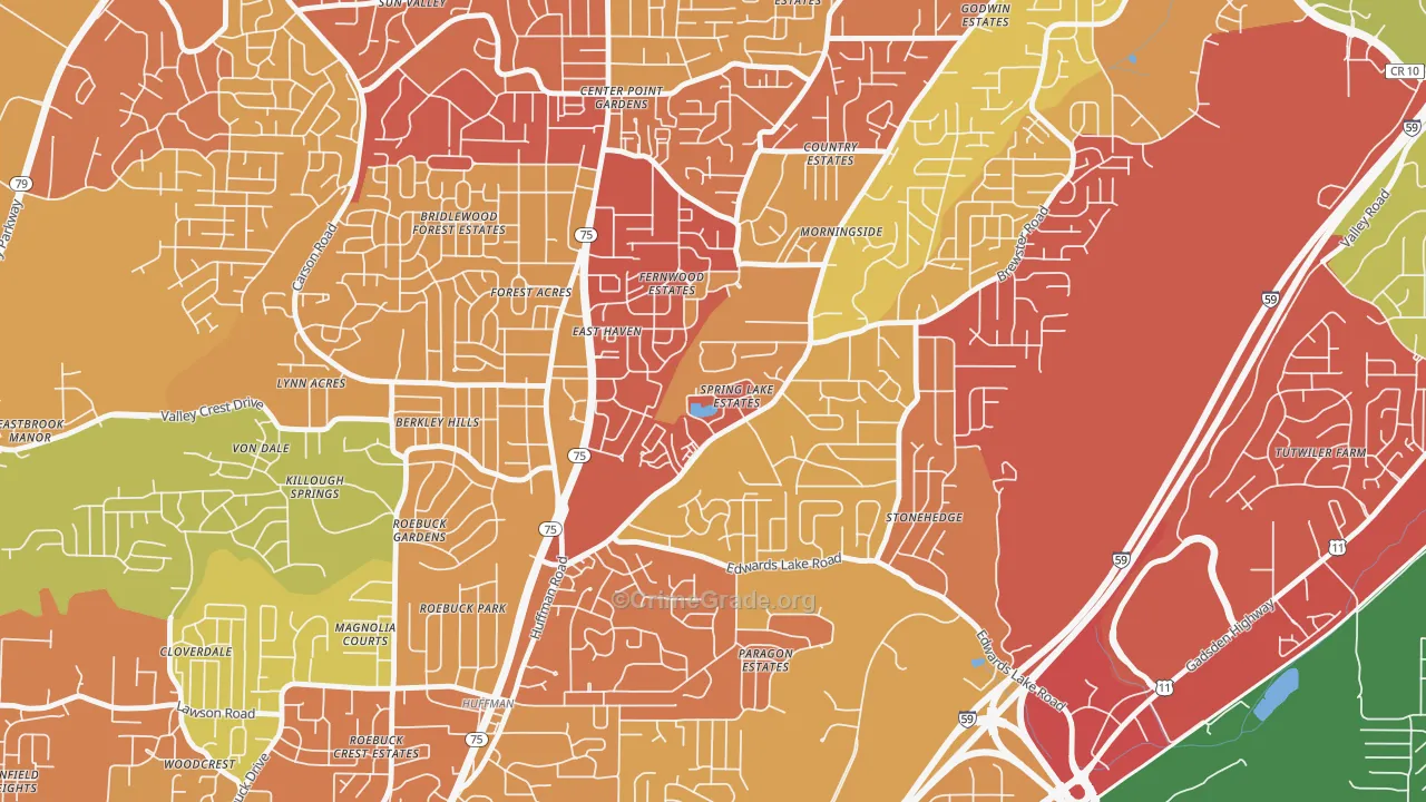 Spring Lake, Birmingham, AL Map of Theft Rates