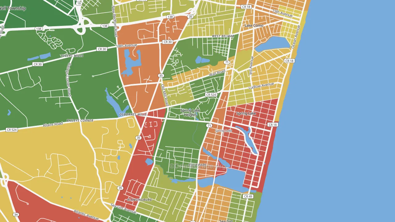 Spring Lake Heights, NJ Map of Theft Rates