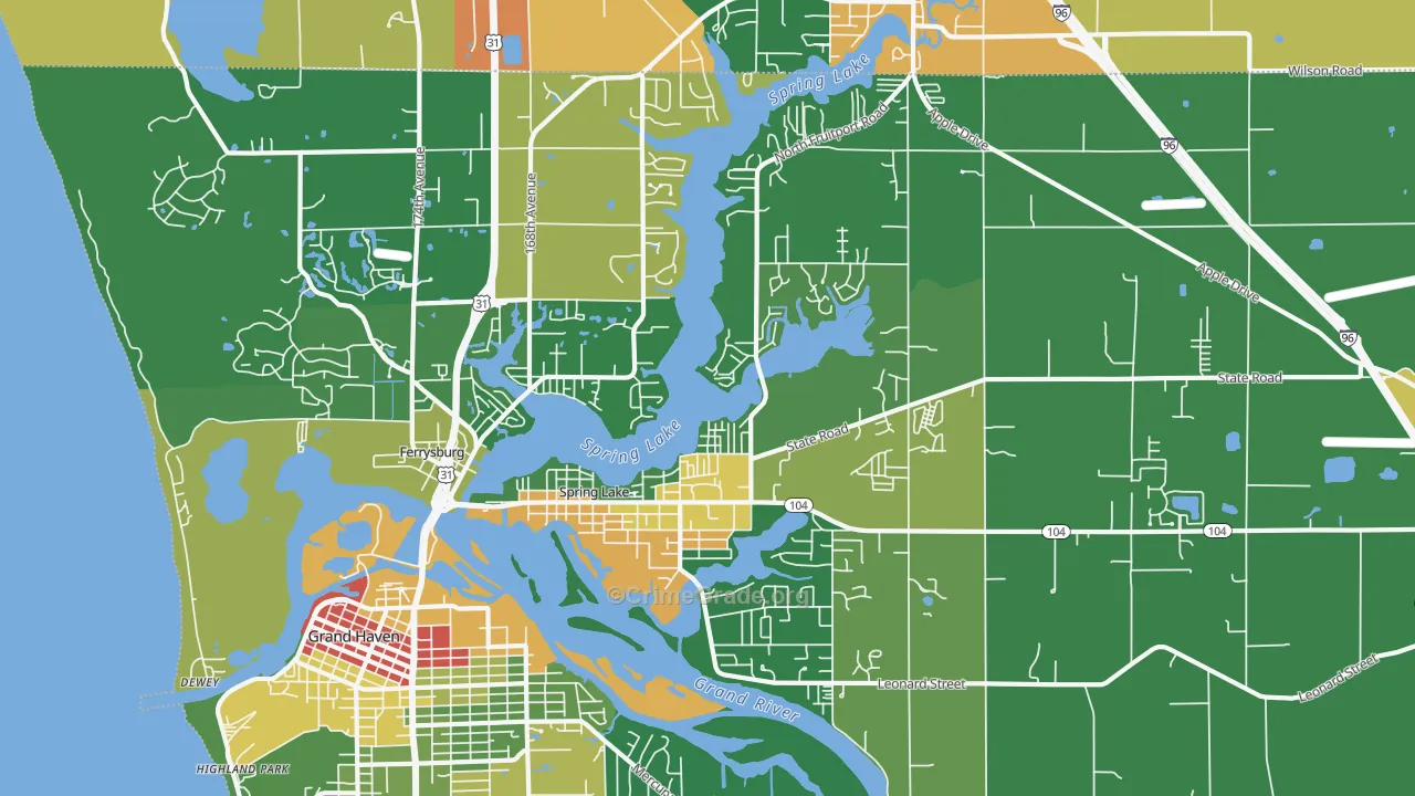Spring Lake, MI Map of Theft Rates
