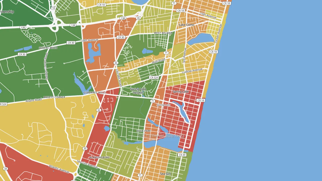 Spring Lake, NJ Map of Theft Rates