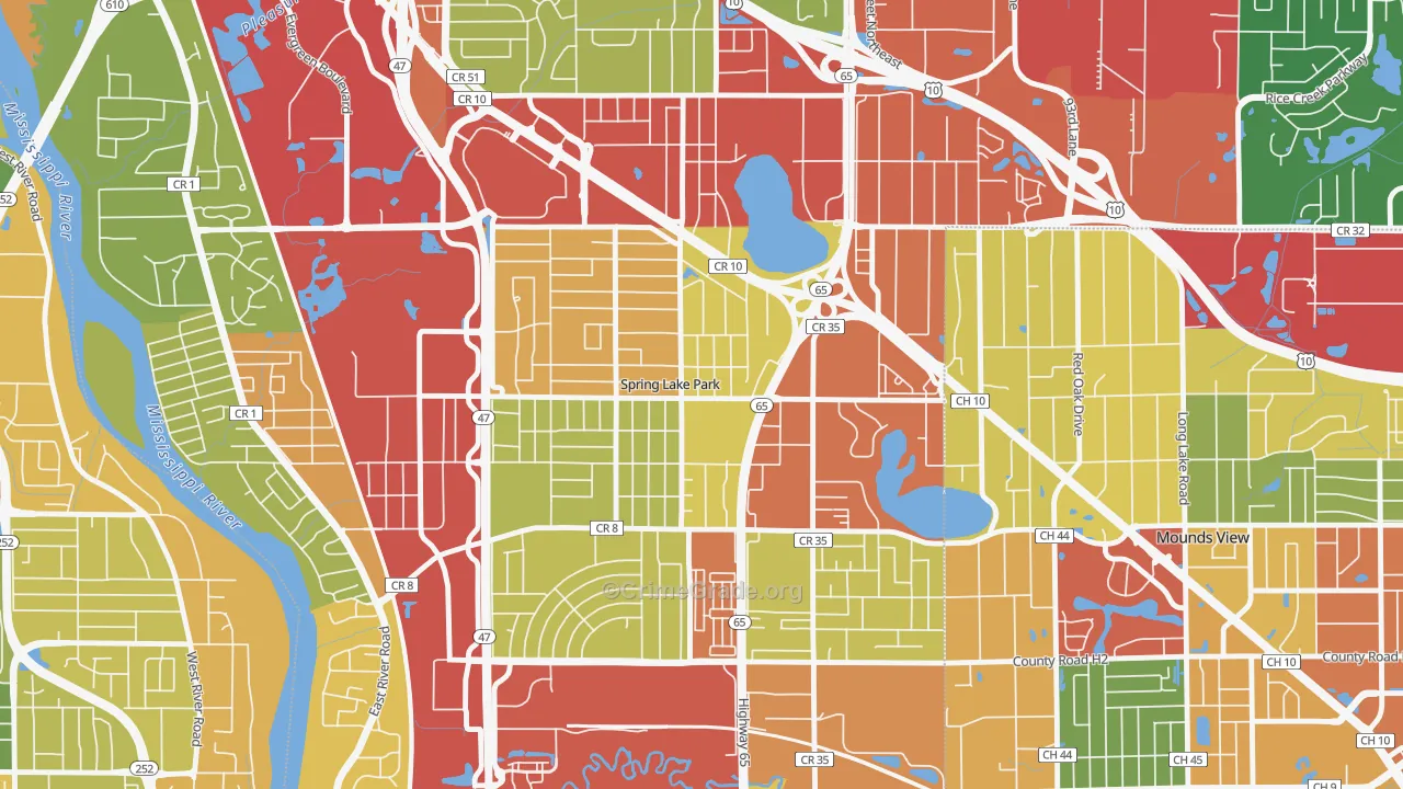 Spring Lake Park, MN Map of Theft Rates