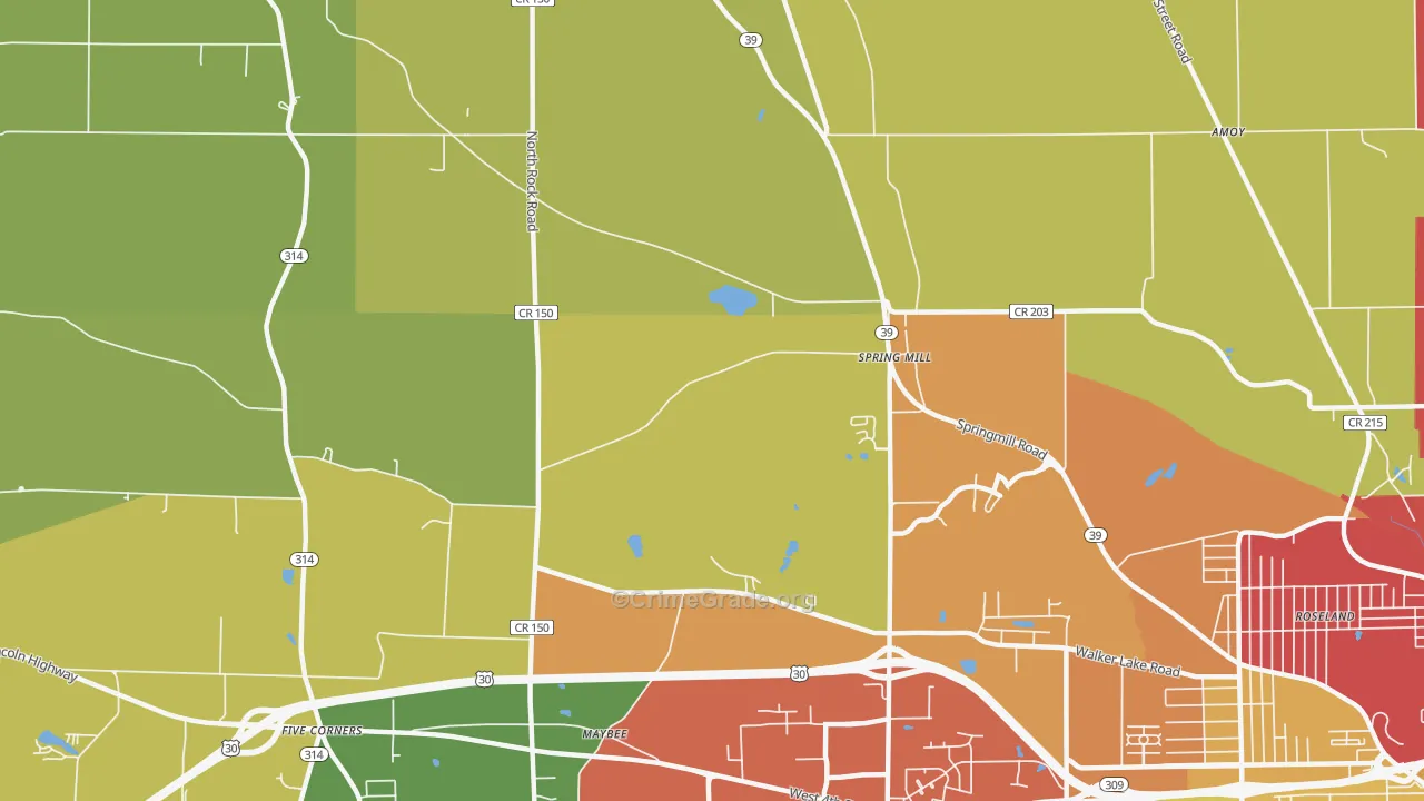 Spring Mill, OH Map of Theft Rates