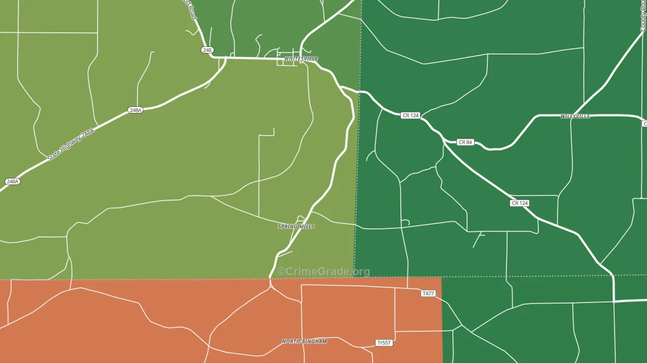 Spring Mills, NY Map of Theft Rates