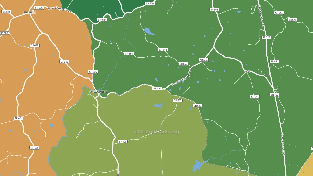 Spring Mills, VA Map of Theft Rates
