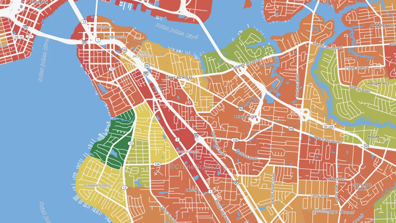 Spring Park, Jacksonville, FL Map of Theft Rates