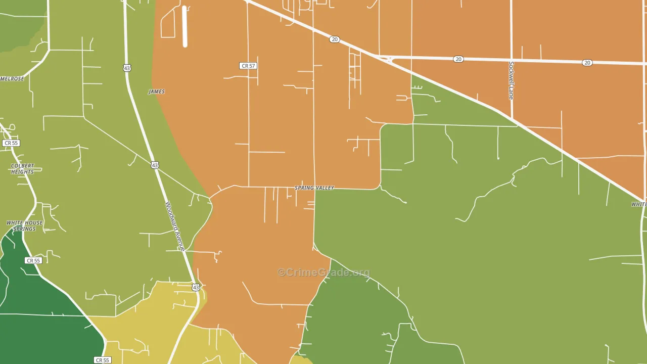 Spring Valley, AL Map of Theft Rates