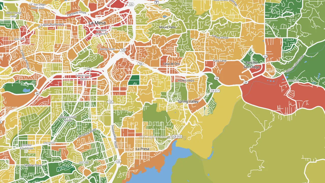 Spring Valley, CA Map of Theft Rates