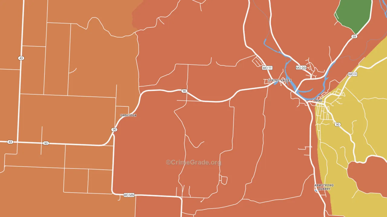 Spring Valley, MO Map of Theft Rates