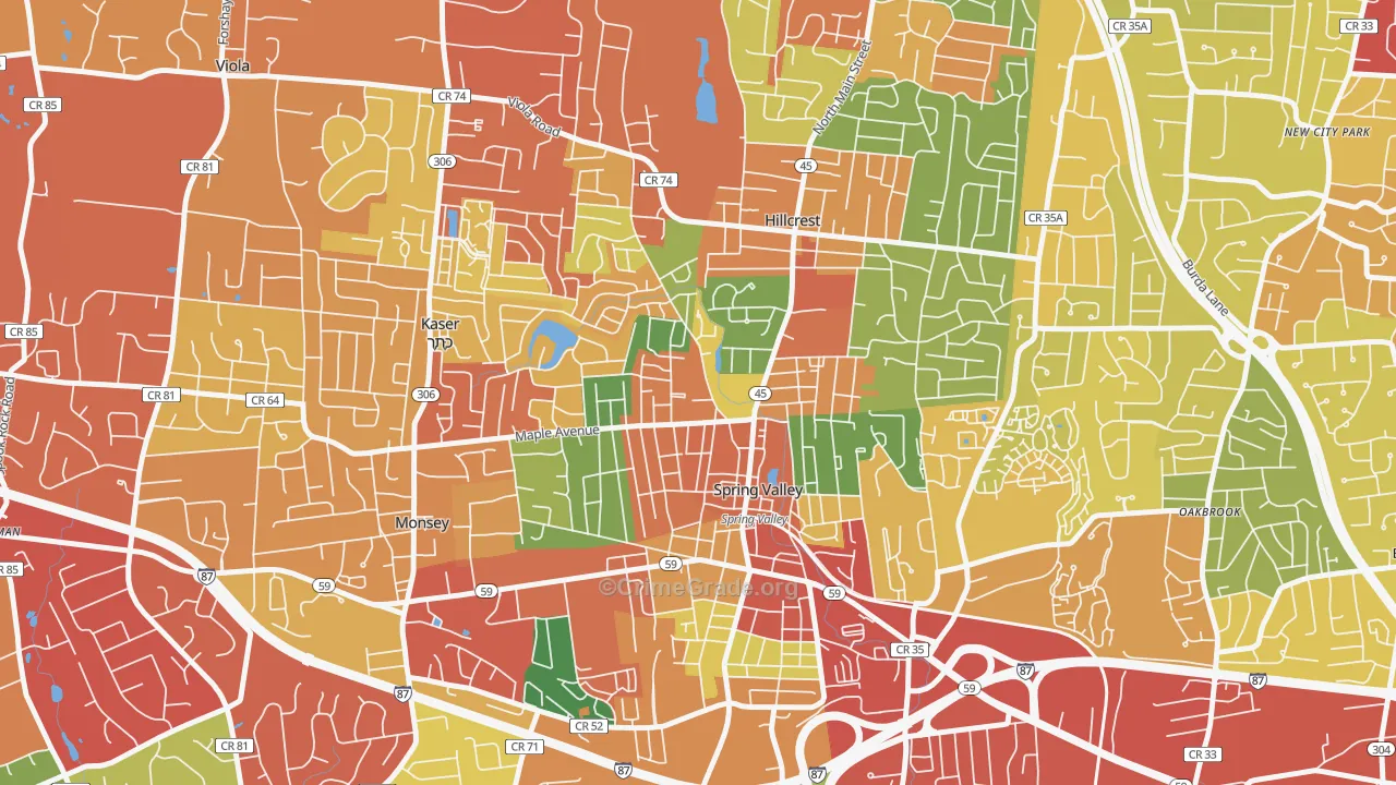 Spring Valley, NY Map of Theft Rates