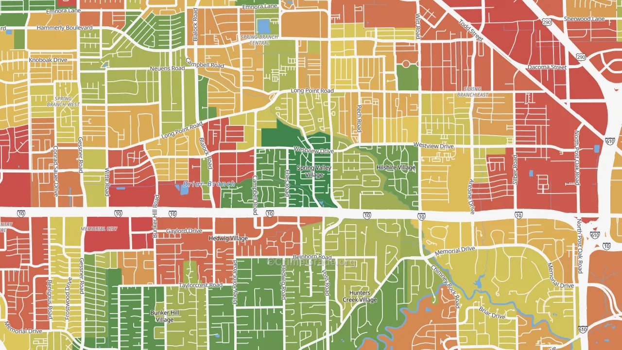 Spring Valley, TX Map of Theft Rates