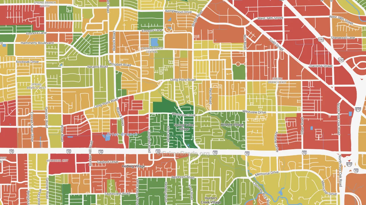 Spring Valley Village, TX Map of Theft Rates
