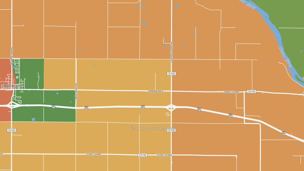 Springdale, IA Map of Theft Rates