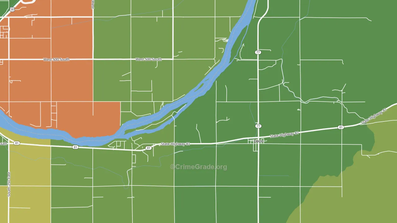 Springdale, ID Map of Theft Rates