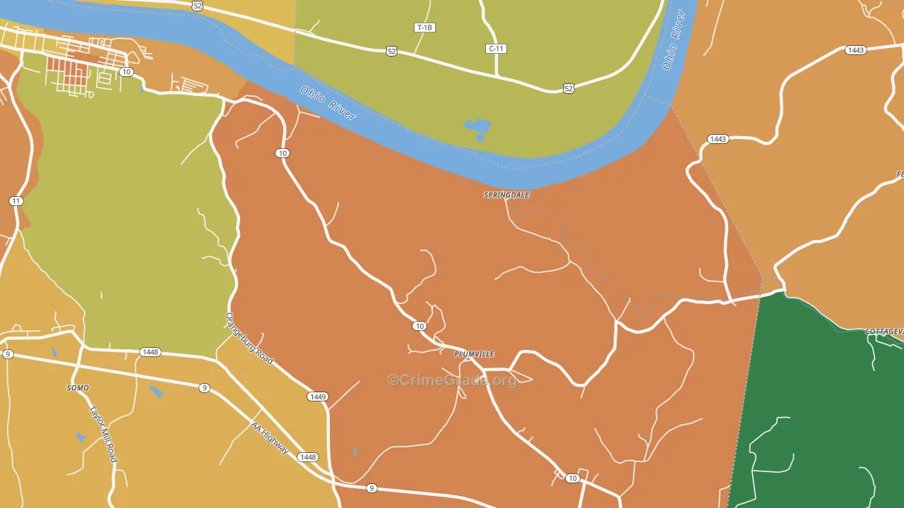 Springdale, KY Map of Theft Rates