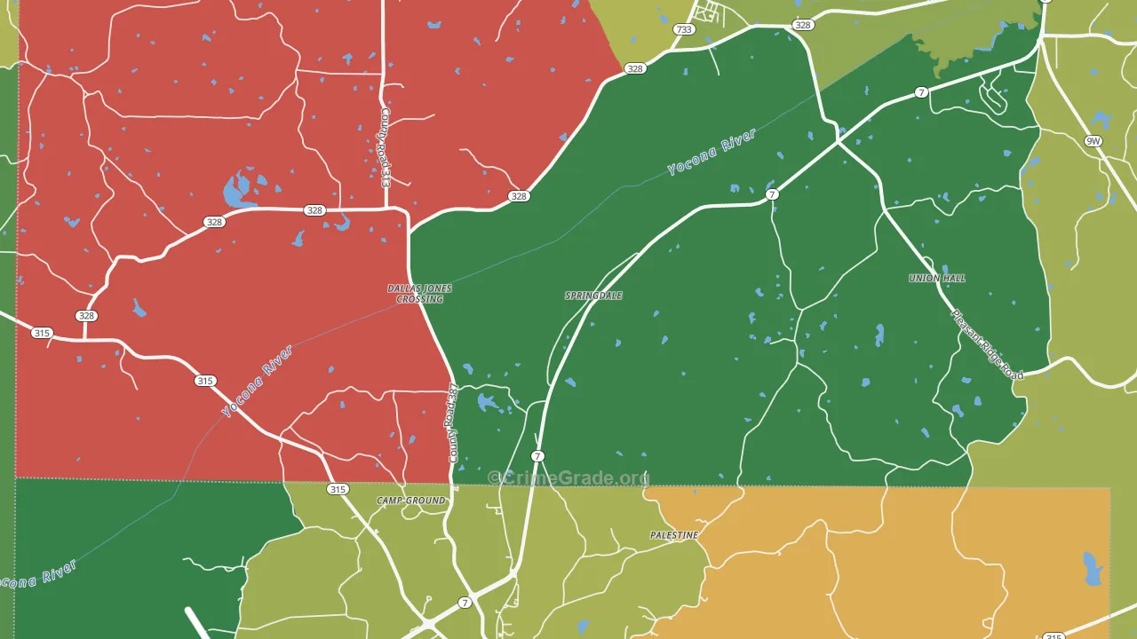 Springdale, MS Map of Theft Rates