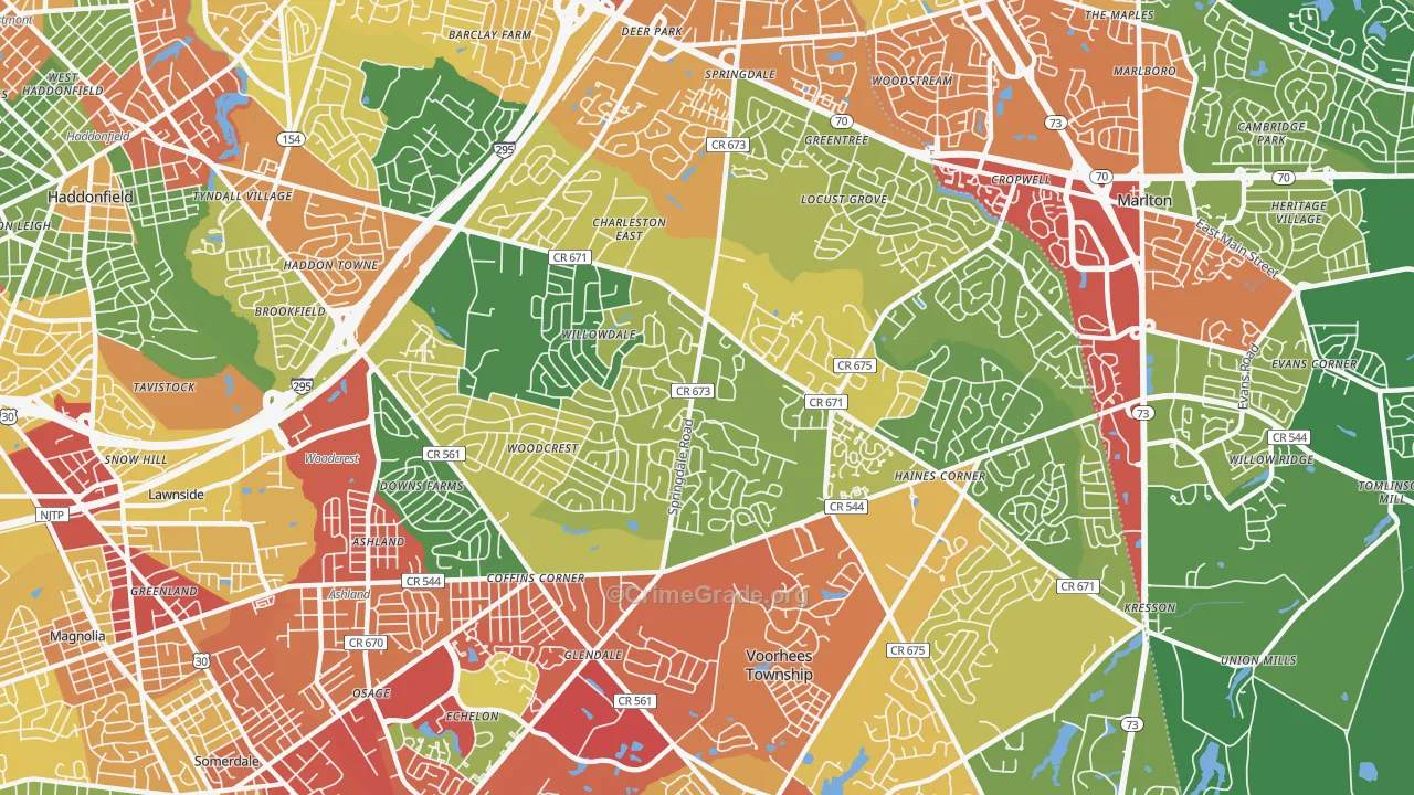 Springdale, NJ Map of Theft Rates