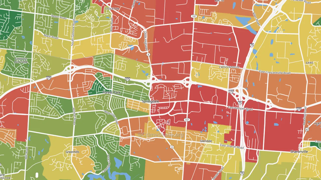 Springdale, OH Map of Theft Rates