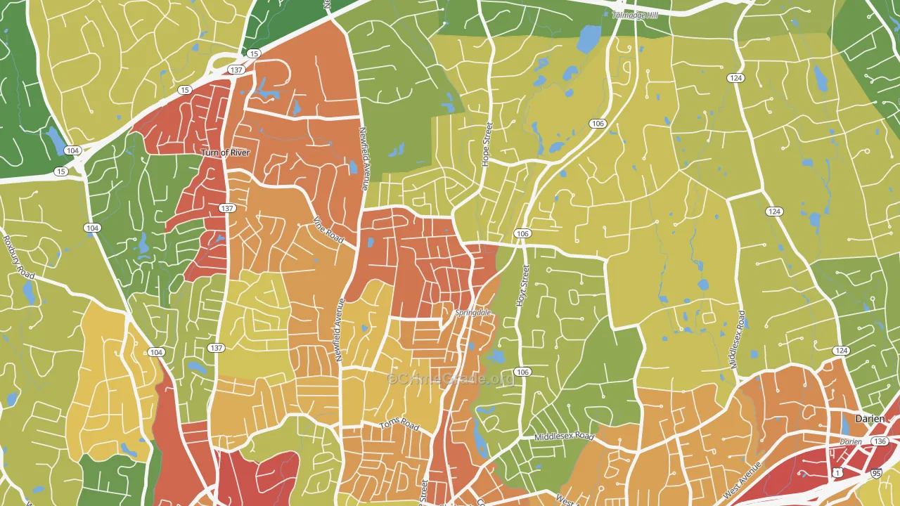 Springdale, Stamford, CT Map of Theft Rates