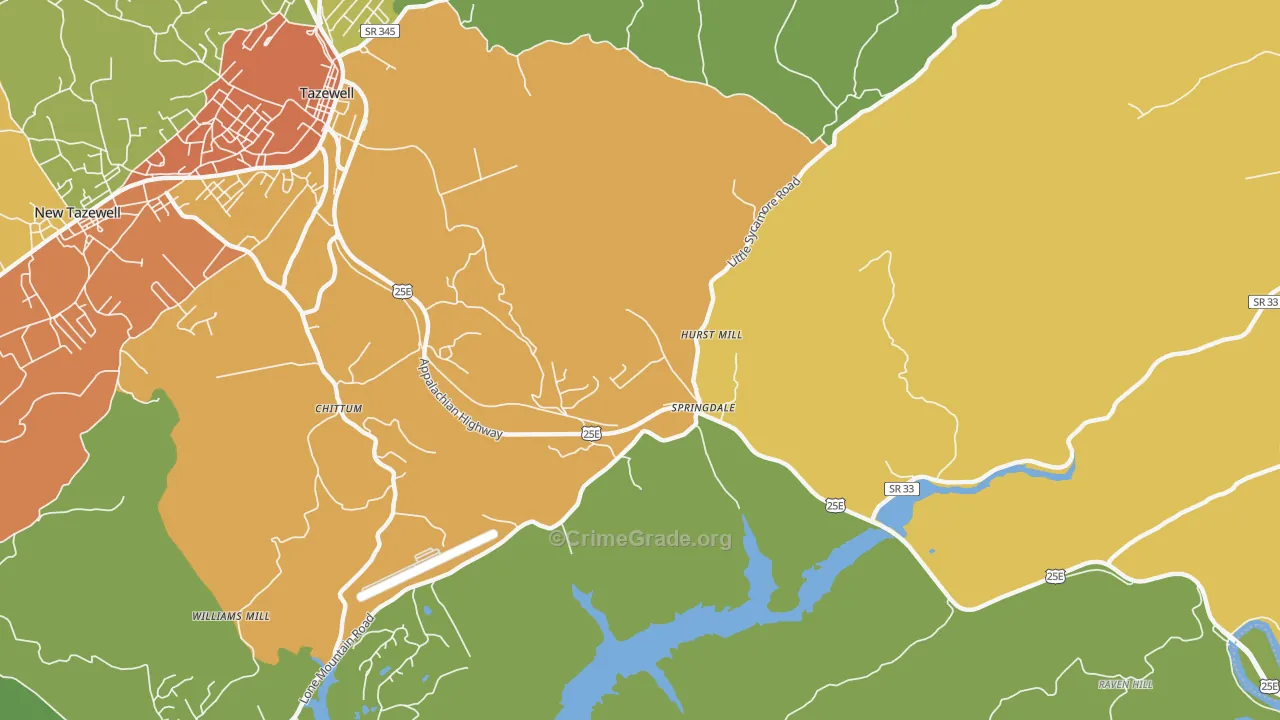 Springdale, TN Map of Theft Rates