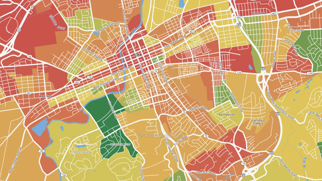 Springdale, York, PA Map of Theft Rates