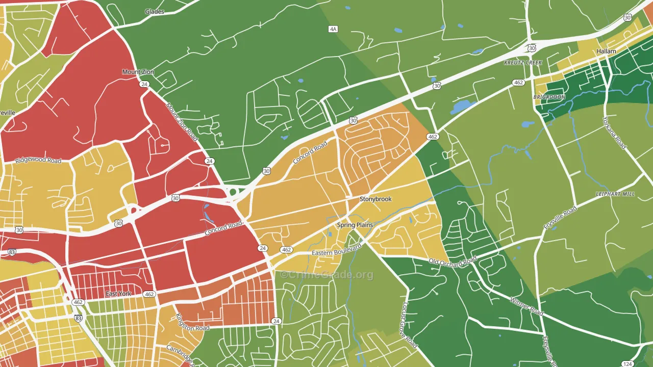 Springetts Manor-Yorklyn, York, PA Map of Theft Rates