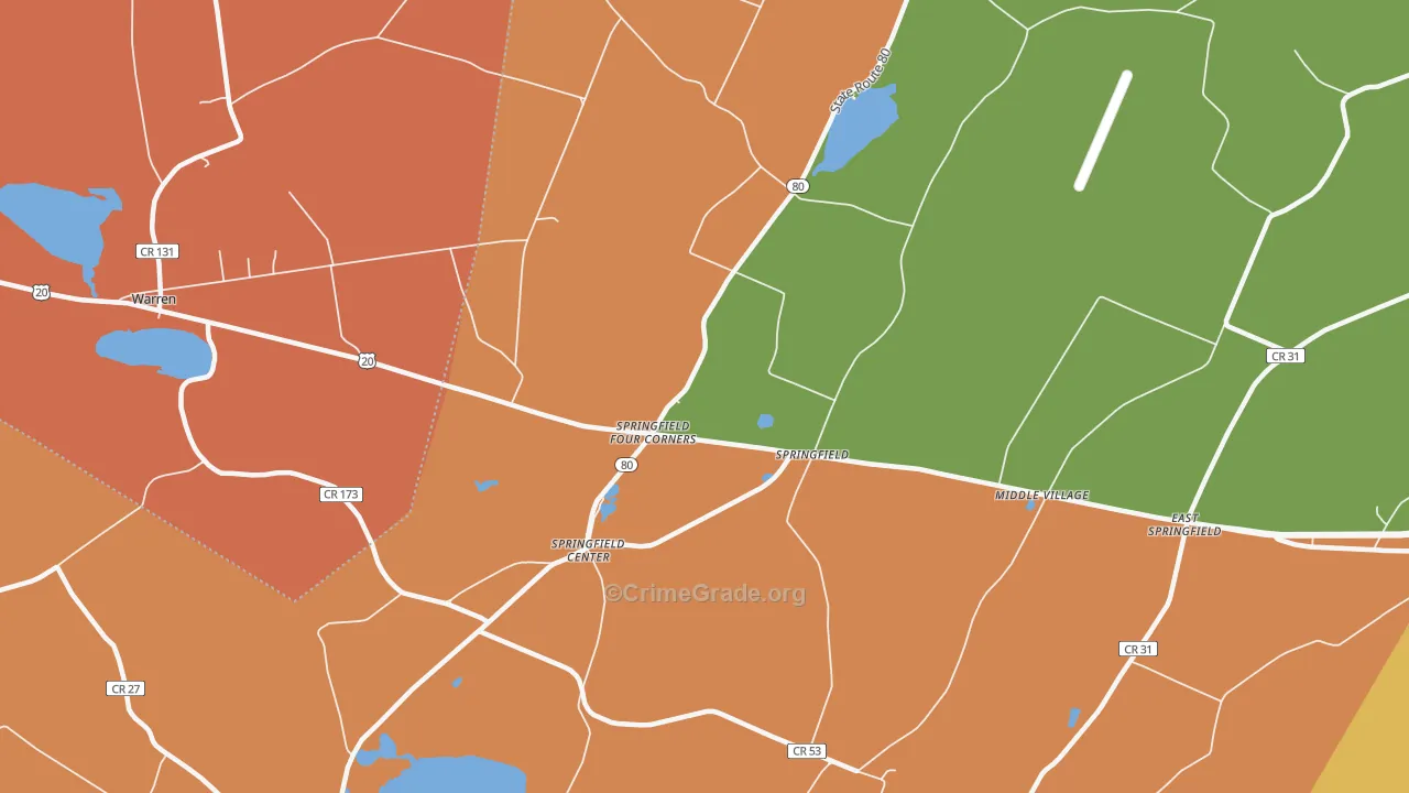 Springfield Center, NY Map of Theft Rates