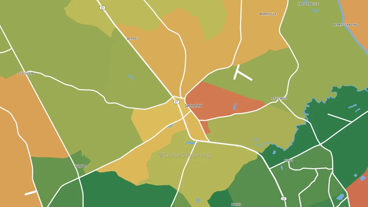 Springfield, GA Map of Theft Rates