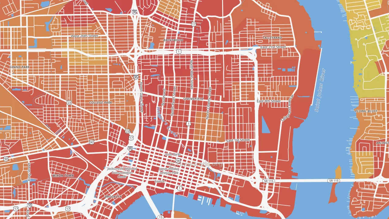 Springfield, Jacksonville, FL Map of Theft Rates