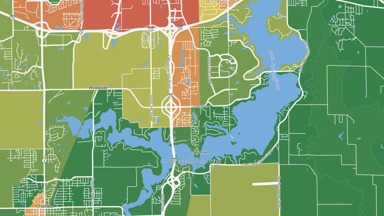 Springfield Lake Shore Improvement, Springfield, IL Map of Theft Rates