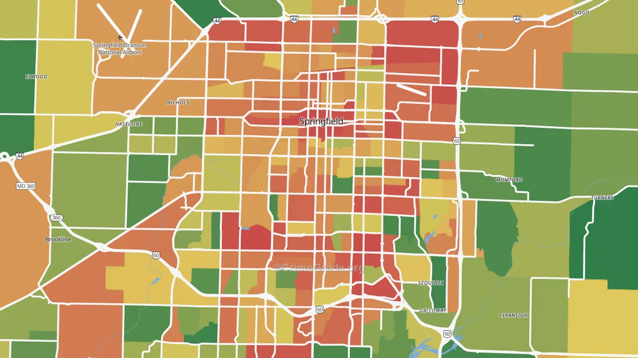 Springfield, MO Map of Theft Rates