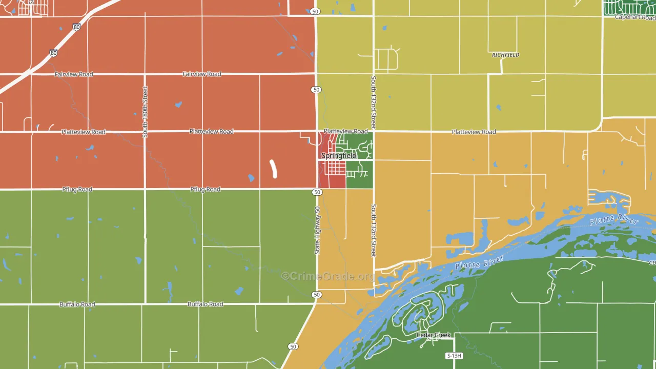 Springfield, NE Map of Theft Rates