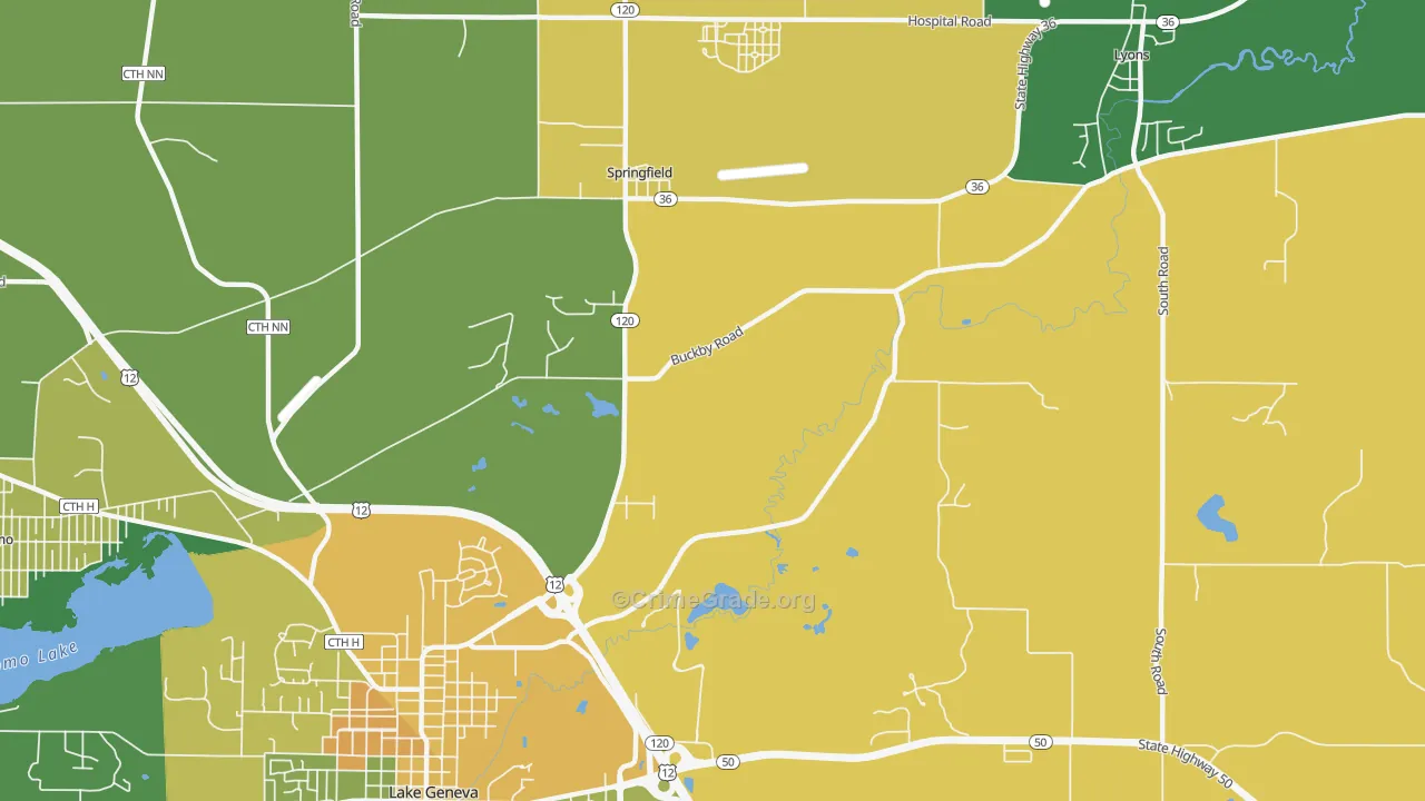 Springfield, WI Map of Theft Rates