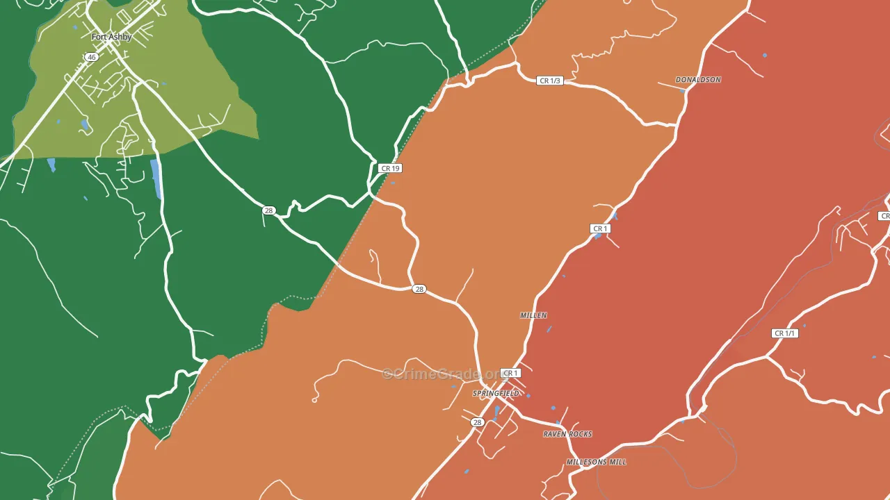 Springfield, WV Map of Theft Rates