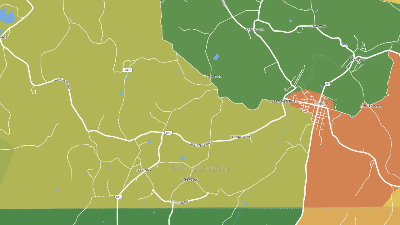 Springs, PA Map of Theft Rates