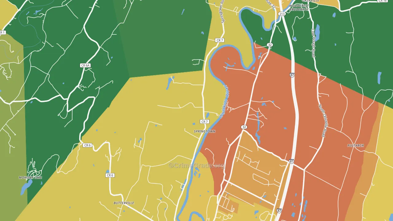 Springtown, NY Map of Theft Rates