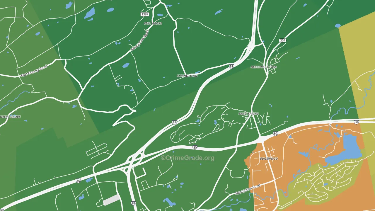 Springtown, PA Map of Theft Rates