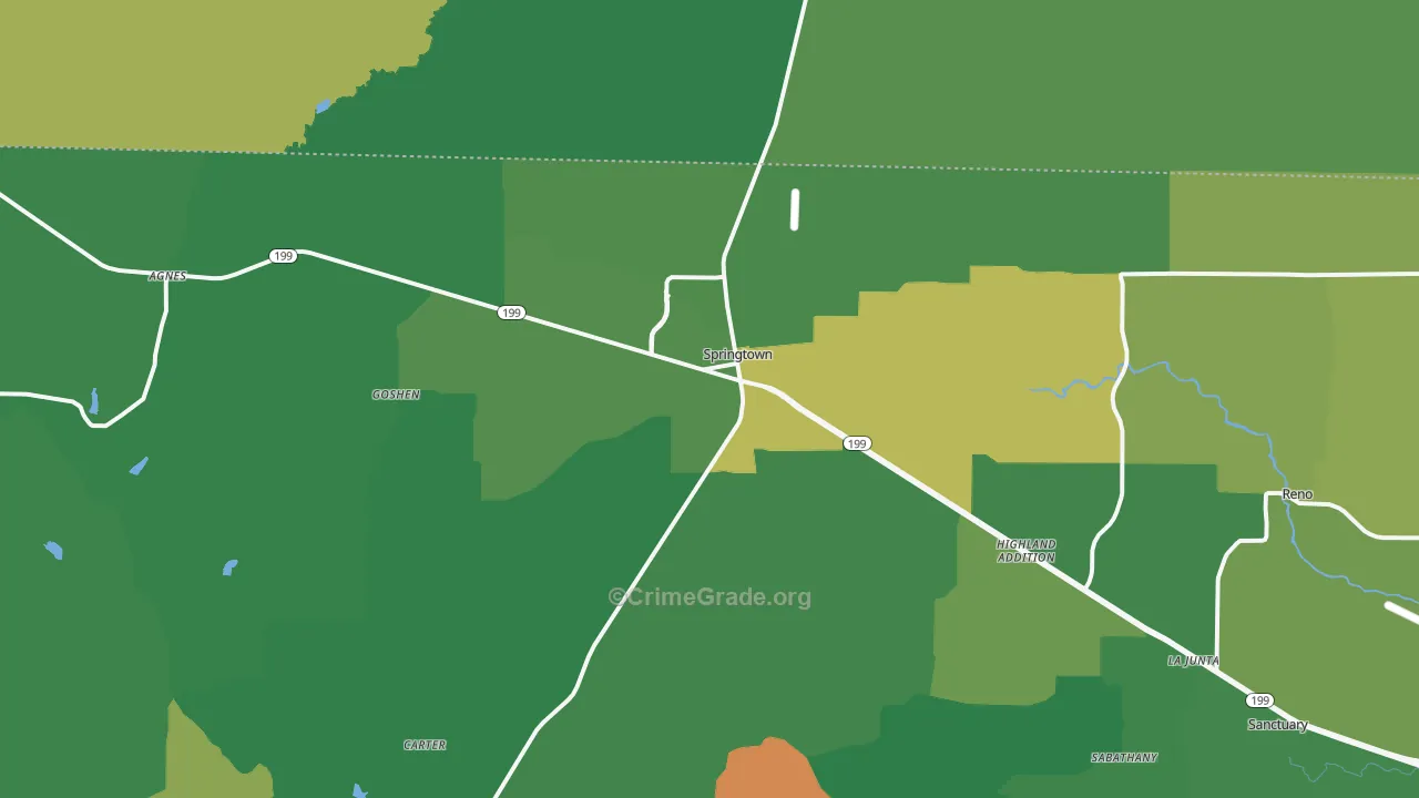 Springtown, TX Map of Theft Rates