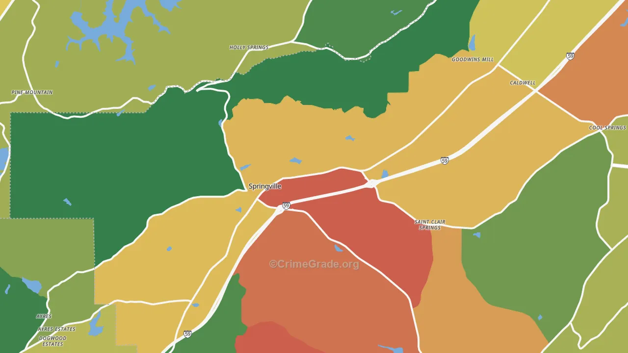 Springville, AL Map of Theft Rates