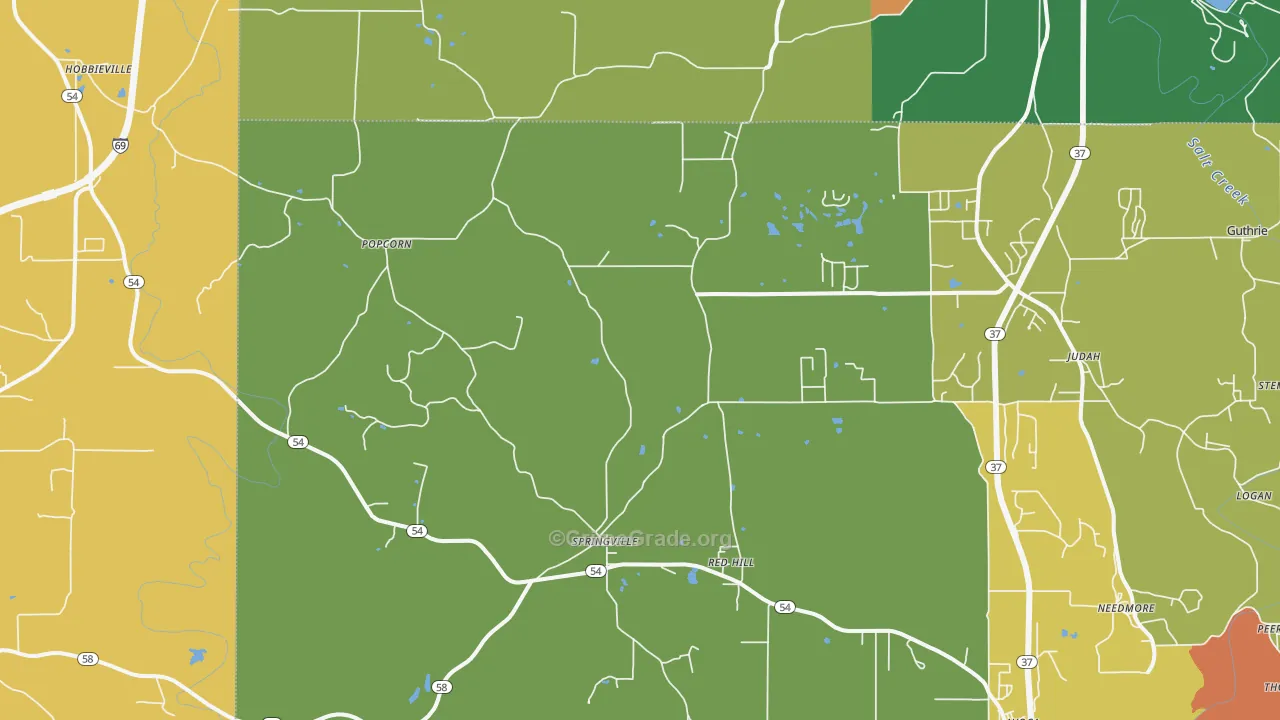 Springville, IN Map of Theft Rates