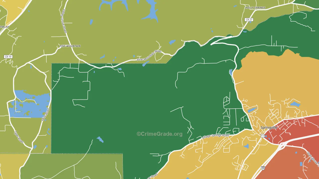 Springville Lake Estates, AL Map of Theft Rates