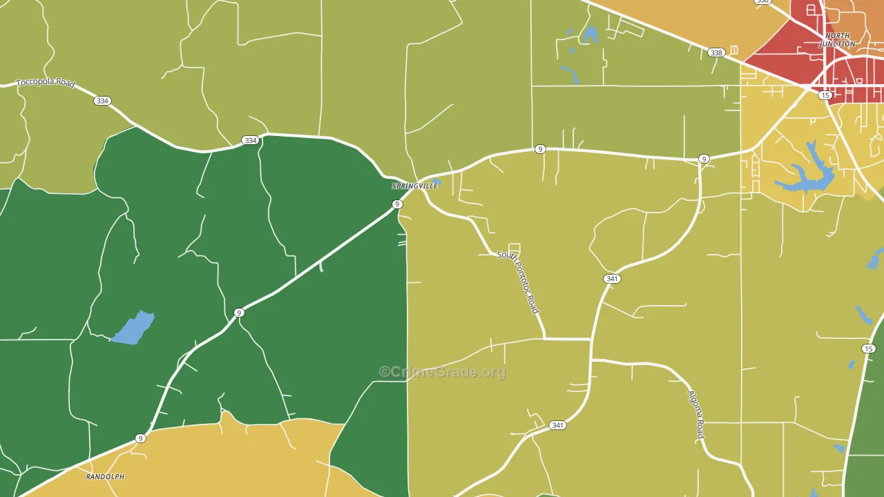 Springville, MS Map of Theft Rates
